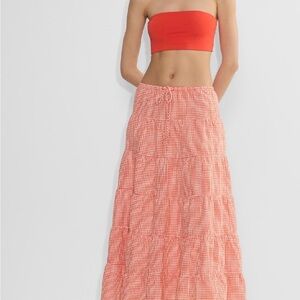 Aritzia Red Gingham Midi Skirt